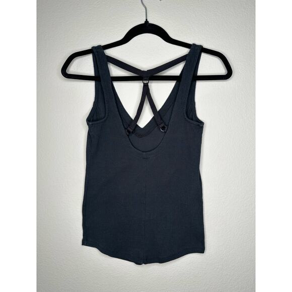 FREE PEOPLE Womens Black Stretch Jersey Strappy Back Fitted V-Neck Tank Top XS - Picture 3 of 6